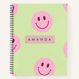 Personalisiertes Pastellgrünes und Rosa Smiley Ges Notizbuch