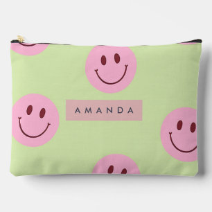 Personalisiertes Pastellgrünes und Rosa Smiley Ges Zubehörtasche