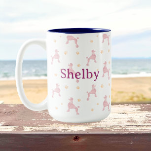Personalisiertes pastellrosa Pudel-Muster Zweifarbige Tasse
