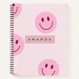 Personalisiertes Pastellrosa Smiley Gesicht Notizbuch