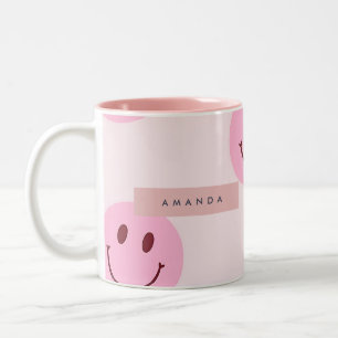 Personalisiertes Pastellrosa Smiley Gesicht Zweifarbige Tasse