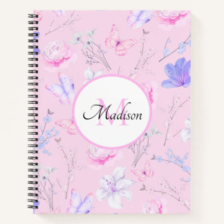 Personalisiertes Pastellrosa Wasserfarben-Blumenbu Notizbuch