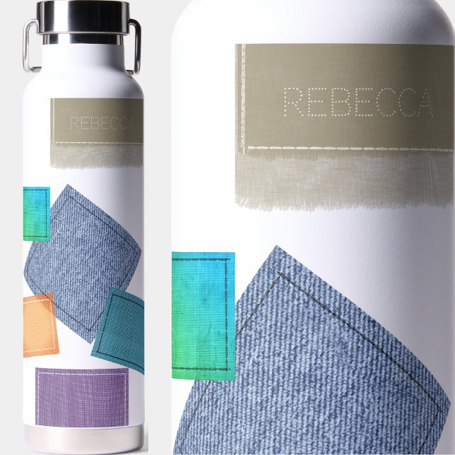 Personalisiertes Patchwork aus genähtem Stoff Trinkflasche (Von Creator hochgeladen)