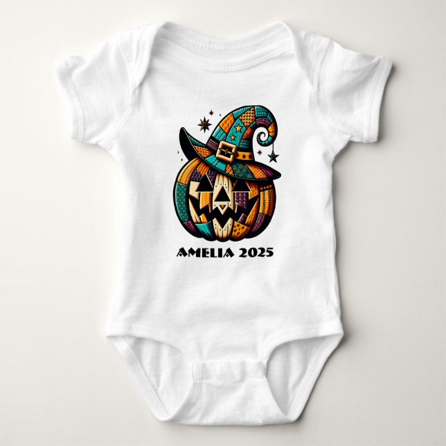 Personalisiertes Patchwork Pumpen Halloween Baby Strampler (Vorderseite)