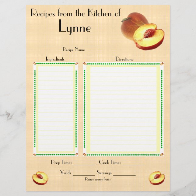 Personalisiertes Peach design recipe Seite (Vorderseite)