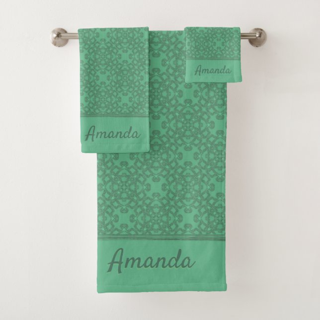 Personalisiertes Pfeffergrün Badhandtuch Set (Insitu)