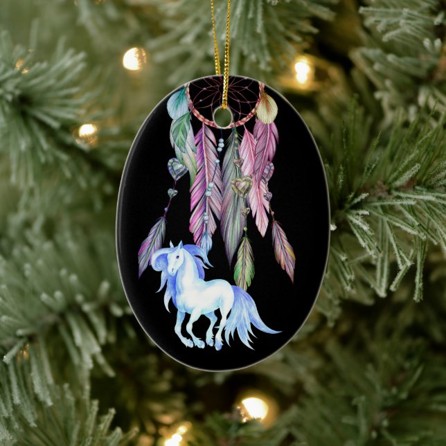Personalisiertes Pferd, Dreamcatcher, Träume & Wün Keramik Ornament (Baum)