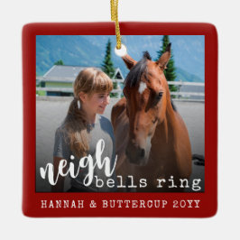 Personalisiertes Pferd Foto Niedlich Neigh Bells R Keramikornament