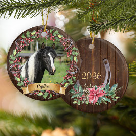 Personalisiertes Pferd Foto Rustikale Weihnachten Keramik Ornament