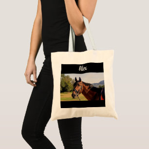 Personalisiertes Pferd Foto und Name Tote Tasche