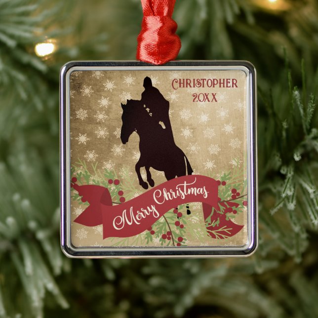 Personalisiertes Pferd hüpfen Frohe Weihnachten Ornament Aus Metall (Baum)