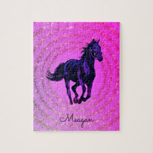 Personalisiertes Pferd Magenta Glitter Swirl Puzzle