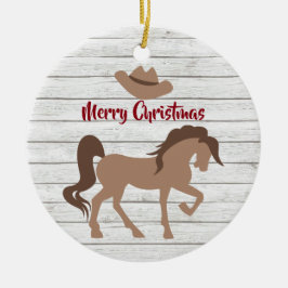 Personalisiertes Pferd und Cowboy Hat frohe Weihna Keramik Ornament