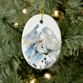Personalisiertes Pferd und Gebirge Weihnachten Keramik Ornament