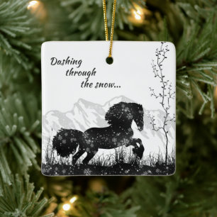 Personalisiertes Pferd und Gebirge Weihnachten Keramikornament
