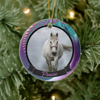 Personalisiertes Pferdefleisch Foto Name Jahr Keramik Ornament