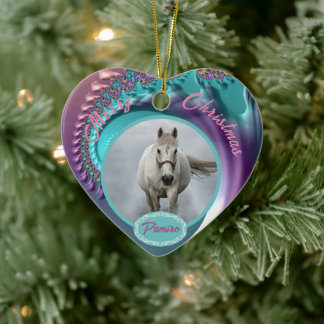 Personalisiertes Pferdefleisch Foto Name Jahr Keramik Ornament