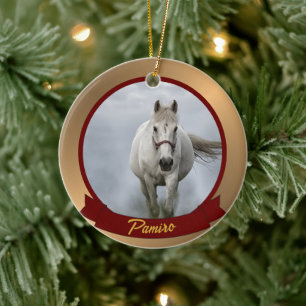 Personalisiertes Pferdefleisch Foto Name Jahr Keramik Ornament