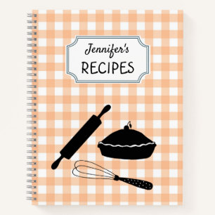 Personalisiertes Pfirsich-Gingham-Karo-Muster-Reze Notizbuch