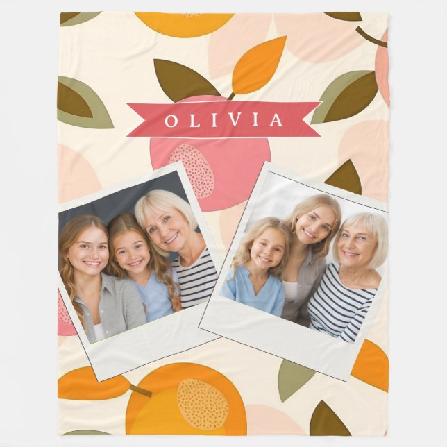 Personalisiertes Pfirsich-Muster Süß Retro Sommer Fleecedecke (Vorderseite)