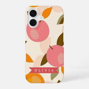 Personalisiertes Pfirsich-Muster Süß Retro Sommer iPhone 16 Hülle