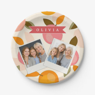 Personalisiertes Pfirsich-Muster Süß Retro Sommer Pappteller