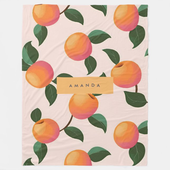 Personalisiertes Pfirsichmuster Niedliche Pfirsich Fleecedecke (Vorderseite)