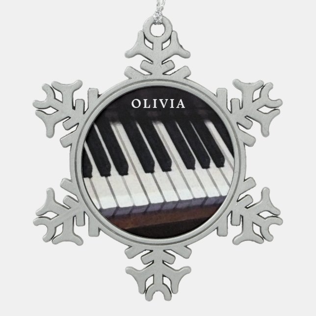 Personalisiertes Piano Holiday-Geschenk Schneeflocken Zinn-Ornament (Vorderseite)