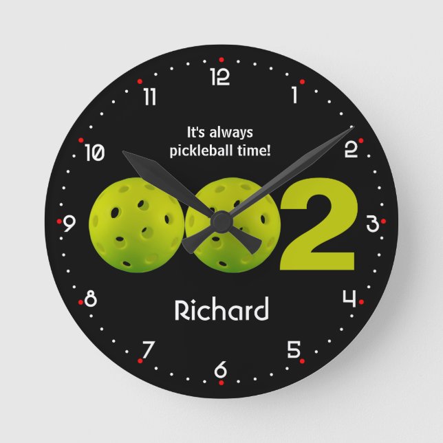 Personalisiertes Pickleball 002 Ergebnis Runde Wanduhr (Vorderseite)