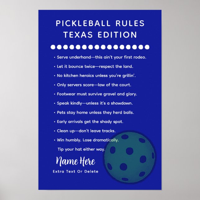 Personalisiertes Pickleball-Regeln Texas Edition P Poster (Vorne)