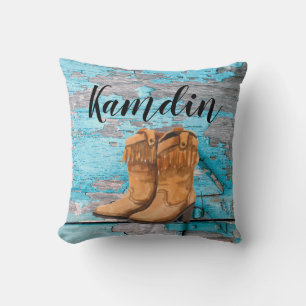 Personalisiertes Pillow Blue Holzhalle Stiefel Cou Kissen