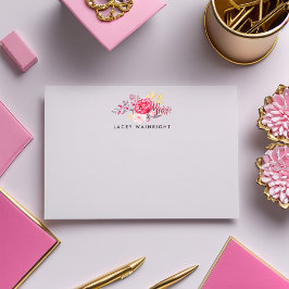 Personalisiertes Pink Botanical Bouquet Geschirr Mitteilungskarte