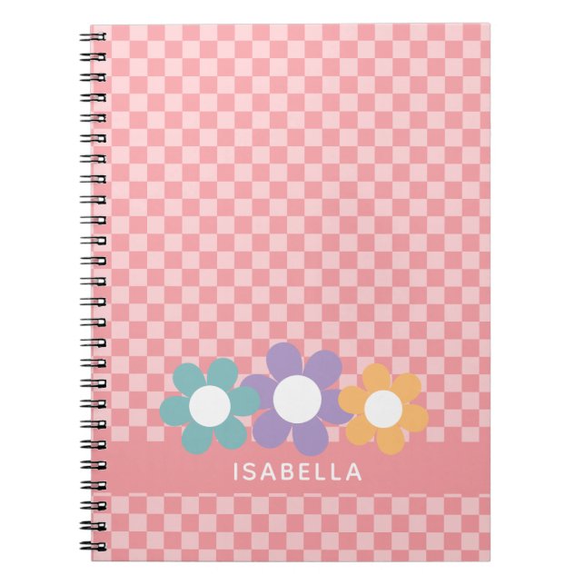 Personalisiertes PInk Checkered School Notebook Notizblock (Vorderseite)