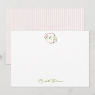 Personalisiertes Pink Floral Wappen Kindergeschirr Dankeskarte