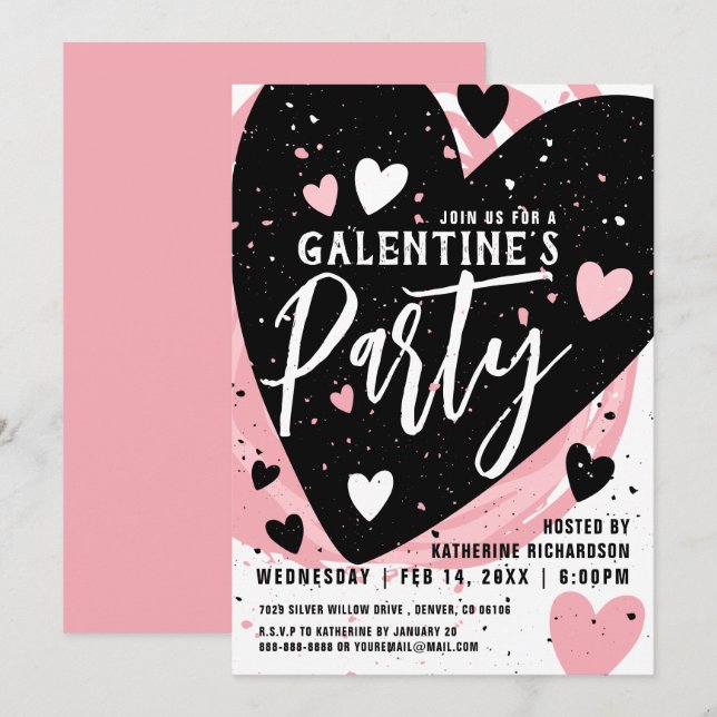 Personalisiertes Pink Galentine's Day Dinner Party Einladung (Vorne/Hinten)