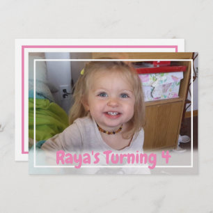 Personalisiertes Pink Girl's Foto Geburtstag Einladung