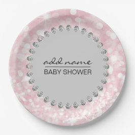 Personalisiertes Pink/Gray Baby Duschmädchen Pappteller