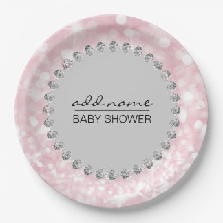 Personalisiertes Pink/Gray Baby Duschmädchen Pappteller
