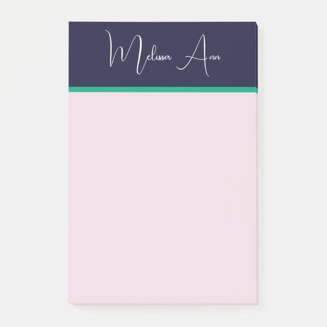 Personalisiertes, pink-grünes Skript, modern Post-it Klebezettel (Vorderseite)