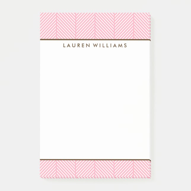 Personalisiertes Pink Herringbone-Muster Post-it Klebezettel (Vorderseite)