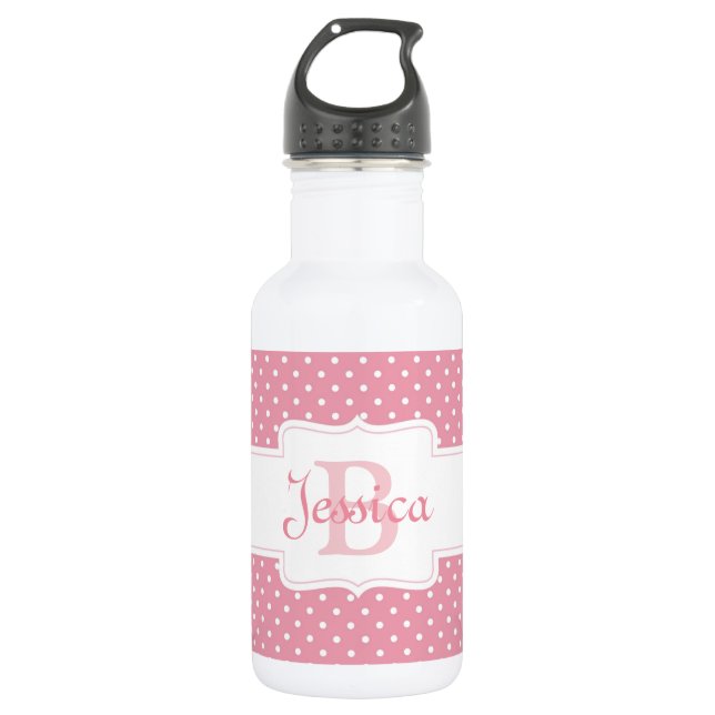 Personalisiertes Pink Polka Dot Muster Edelstahlflasche (Vorderseite)