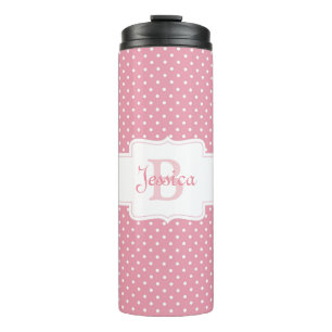 Personalisiertes Pink Polka Dot Muster Thermosbecher