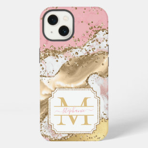 Personalisiertes Pink Rose Gold Marmor Glitter Ach iPhone 13 Hülle