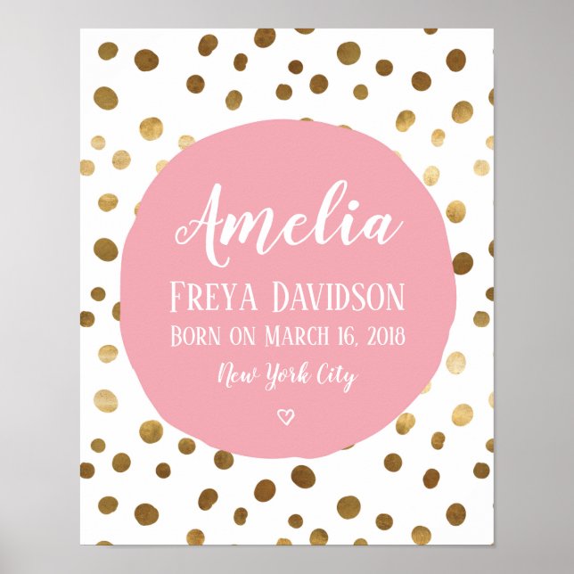Personalisiertes Pink und Goldfleckenposter Poster (Vorne)