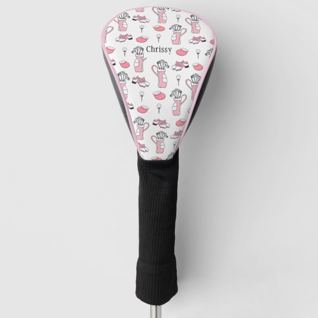 Personalisiertes Pink und White Golf Theme Ladys Headcover (Vorderseite)