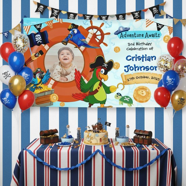 Personalisiertes Pirate Birthday Party Banner-Foto Poster (Von Creator hochgeladen)
