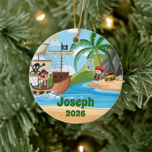 Personalisiertes Piratenschiff-Ornament Keramik Ornament (Baum)