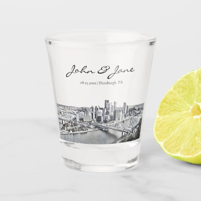 Personalisiertes Pittsburgh Skyline Shot Glass Schnapsglas (Vorderseite)