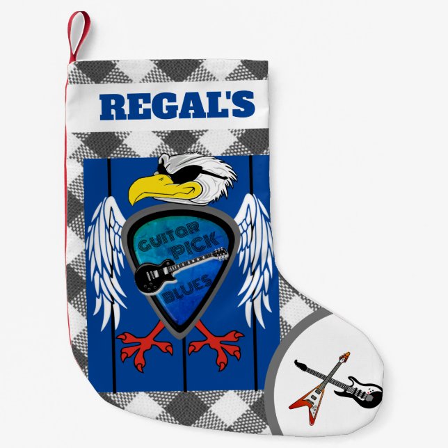 Personalisiertes Plektrum Blues Regal Eagle Kleiner Weihnachtsstrumpf (Vorderseite)