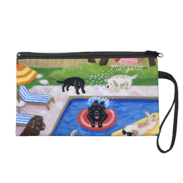 Personalisiertes Pool-Party Labradors Wristlet Handtasche (Vorderseite)